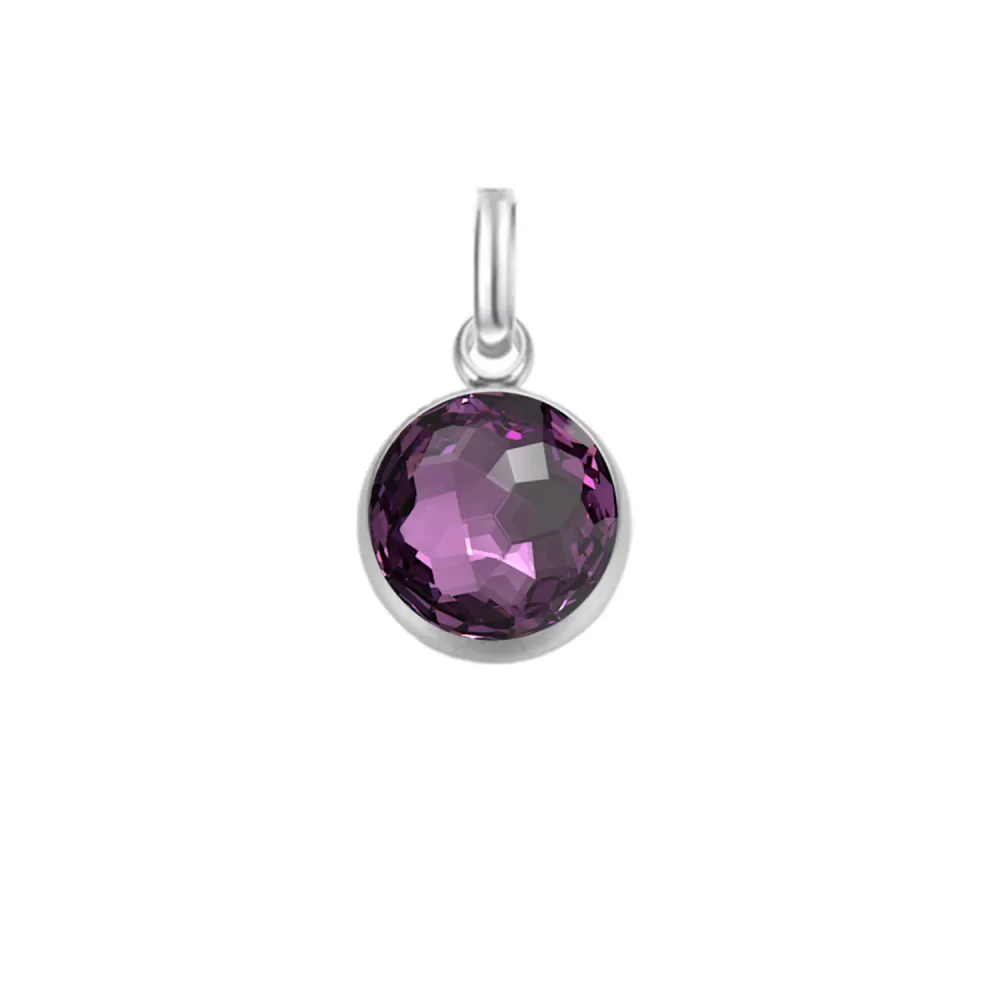 Premium Steel 8mm Exclusive Fantasy Round Amethyst Pendant Charm Embellished with Austrian Crystal