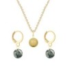 Gold Plated Premium Steel Golden Crystal Pearl Pendant With Black Diamond Austria Globe Hoop Earrings Set