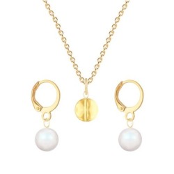 Gold Plated Premium Steel Golden Shadow 8mm Austria Globe Pendant With Pearlescent White Crystal Pearl Hoop Earrings Set