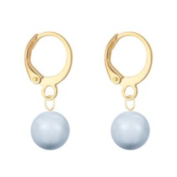 March Birthpearl Gold Plated Light Blue 8mm Crystal Pearl Hoop Earrings Embellished with Austrian Crystal Pearls