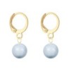 March Birthpearl Gold Plated Light Blue 8mm Crystal Pearl Hoop Earrings Embellished with Austrian Crystal Pearls