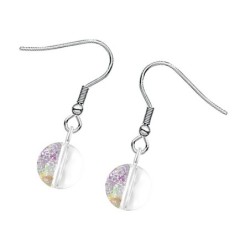 Premium Stainless Steel White Patina Crystal Globe Classic Hook Earrings (Made In Japan)