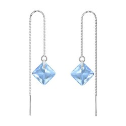 March Birthstone Aquamarine Princess Cut Premium Austrian Crystal 18K White Gold Plated Thread Dangling Earrings