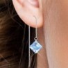 March Birthstone Aquamarine Princess Cut Premium Austrian Crystal 18K White Gold Plated Thread Dangling Earrings