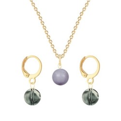 Gold Plated Premium Steel Mauve Crystal Pearl Pendant With Black Diamond Austria Globe Hoop Earrings Set