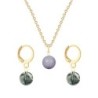 Gold Plated Premium Steel Mauve Crystal Pearl Pendant With Black Diamond Austria Globe Hoop Earrings Set