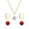 Gold Plated Premium Steel Paradise Shine 8mm Austria Globe Pendant With Corel Red Crystal Pearl Hoop Earrings Set