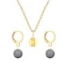 Gold Plated Premium Steel Golden Shadow 8mm Austria Globe Pendant With Grey Crystal Pearl Hoop Earrings Set