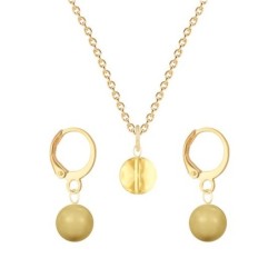 Gold Plated Premium Steel Golden Shadow 8mm Austria Globe Pendant With Golden Crystal Pearl Hoop Earrings Set