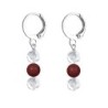 Premium Stainless Steel Hoop Clear Crystal Globe With Bordeaux Crystal Pearl Trilogy Earrings (Made In Japan)