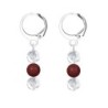 Premium Stainless Steel Hoop Clear Crystal Globe With Bordeaux Crystal Pearl Trilogy Earrings (Made In Japan)