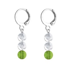 Premium Stainless Steel Hoop Clear Fern Green Trilogy Globe Crystals Earrings (Made In Japan)