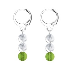 Premium Stainless Steel Hoop Clear Fern Green Trilogy Globe Crystals Earrings (Made In Japan)