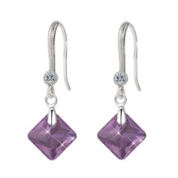 February Birthstone Amethyst Princess Cut Premium Austrian Crystal 18K White Gold Plated Elegant Earrings