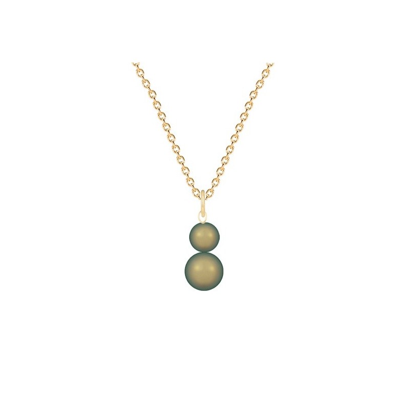 Gold Plated Premium Steel August Birthpearl Iridescent Green Crystal Pearl Snowman Necklace