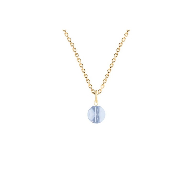 Gold Plated Premium Steel Blue Shade 8mm Globe Pendant Necklace Embellished with Premium Grade Austrian Crystal