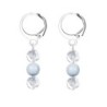 Premium Stainless Steel Hoop Clear Crystal Globe With Light Blue Crystal Pearl Trilogy Earrings (Made In Japan)