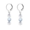 Premium Stainless Steel Hoop Clear Crystal Globe With Light Blue Crystal Pearl Trilogy Earrings (Made In Japan)