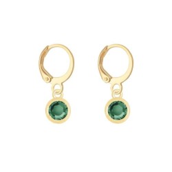 18K Gold Plated Emerald Crystal Slim Hoop Earrings Embellished with Premium Grade Austrian Crystals (Made In Japan)