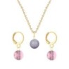 Gold Plated Premium Steel Mauve Crystal Pearl Pendant With Antique Pink Austria Globe Hoop Earrings Set