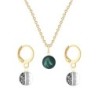 Gold Plated Premium Steel Iridescent Tahitian Crystal Pearl Pendant With Black Patina Austria Globe Hoop Earrings Set