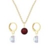 Gold Plated Premium Steel Bordeaux Crystal Pearl Pendant With Aurora Borealis Austria Globe Hoop Earrings Set