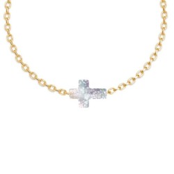 18K Gold Plated Premium Stainless Steel Trendy White Patina Cross Crystal Bracelet (Made in Singapore)