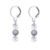 Premium Stainless Steel Hoop Clear Crystal Globe With Mauve Crystal Pearl Trilogy Earrings (Made In Japan)