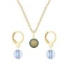 Gold Plated Premium Steel Iridescent Green Crystal Pearl Pendant With Blue Shade Austria Globe Hoop Earrings Set