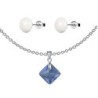 December Birthstone Montana Princess Cut Crystal Pendant With White Cabochon 10mm Crystal Pearls Stud Earrings Set