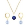 Gold Plated Premium Steel Dark Lapis Crystal Pearl Pendant With Blue Shade Austria Globe Hoop Earrings Set