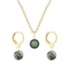 Gold Plated Premium Steel Scarabaeus Green Crystal Pearl Pendant With Black Diamond Austria Globe Hoop Earrings Set