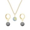 Gold Plated Premium Steel Iridescent Green 8mm Austria Globe Pendant With Grey Crystal Pearl Hoop Earrings Set