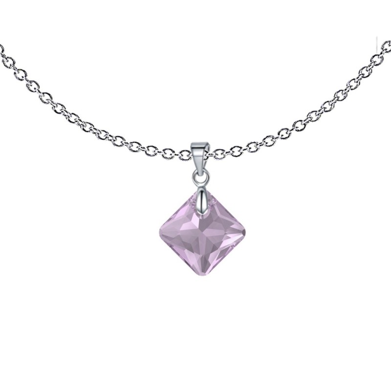 June Birthstone Light Amethyst Princess Cut Crystal Pendant Necklace Embellished With Premium Grade Austrian Crystal