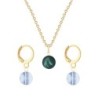 Gold Plated Premium Steel Iridescent Tahitian Crystal Pearl Pendant With Blue Shade Austria Globe Hoop Earrings Set