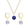 Gold Plated Premium Steel Dark Lapis Crystal Pearl Pendant With Paradise Shine Austria Globe Hoop Earrings Set