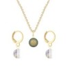 Gold Plated Premium Steel Iridescent Green Crystal Pearl Pendant With White Patina Austria Globe Hoop Earrings Set