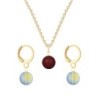 Gold Plated Premium Steel Bordeaux Crystal Pearl Pendant With Iridescent Green Austria Globe Hoop Earrings Set