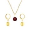 Gold Plated Premium Steel Bordeaux Crystal Pearl Pendant With Golden Shadow Austria Globe Hoop Earrings Set