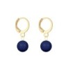 Gold Plated Premium Steel Blue Shade 8mm Austria Globe Pendant With Dark Lapis Crystal Pearl Hoop Earrings Set