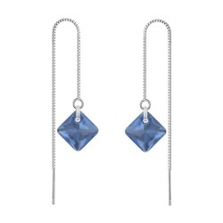 December Birthstone Montana Princess Cut Premium Austrian Crystal 18K White Gold Plated Thread Dangling Earrings