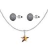 New Star Copper Austrian Crystal Pendant With Dark Grey Cabochon Crystal Pearls Premium Steel 10mm Earrings