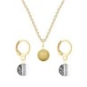 Gold Plated Premium Steel Golden Crystal Pearl Pendant With Black Patina Austria Globe Hoop Earrings Set