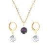 Gold Plated Premium Steel Iridescent Purple Crystal Pearl Pendant With Aurora Borealis Austria Globe Hoop Earrings Set