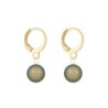 Gold Plated Premium Steel Black Patina 8mm Austria Globe Pendant With Iridescent Green Crystal Pearl Hoop Earrings Set