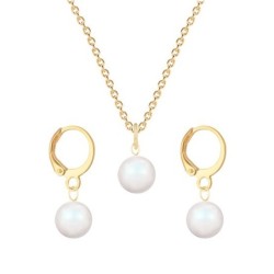 April Birthpearl Gold Plated Premium Steel Pearlescent White 8mm Austrian Crystal Pearl Pendant With Earrings Set