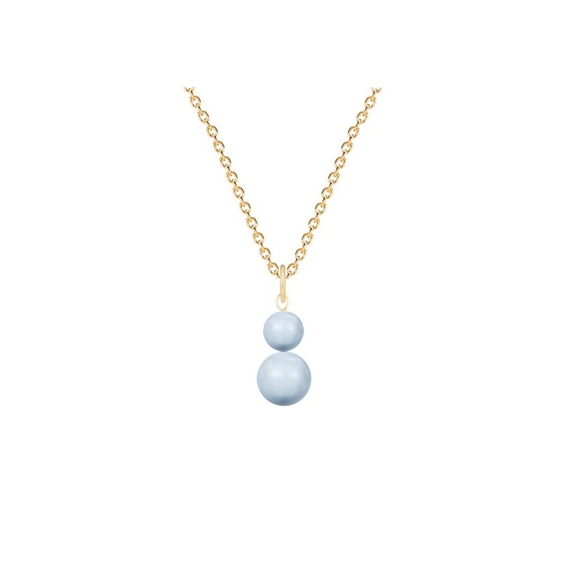 Gold Plated Premium Steel March Birthpearl Light Blue Crystal Pearl Snowman Necklace