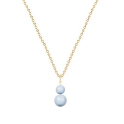 Gold Plated Premium Steel March Birthpearl Light Blue Crystal Pearl Snowman Necklace