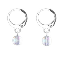 Premium Steel Hoop Crystal Aurora Borealis Dainty Earrings Embellished with Premium Grade Austrian Crystals