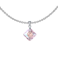 Light Rose Shimmer Princess Cut Crystal Pendant Necklace Embellished With Premium Grade Austrian Crystal